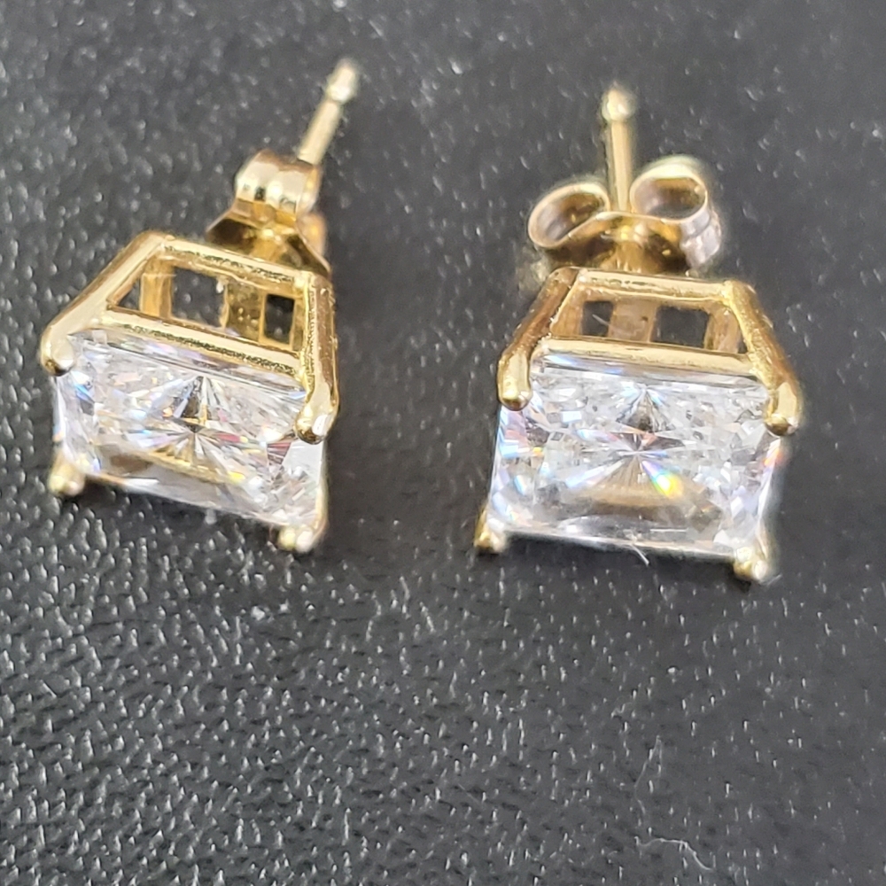 8MM / 14K Gold Princess Cut Solitaire Earrings
